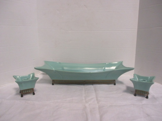 Mid-Century Modern California Pottery Planter and Candle Holder Set