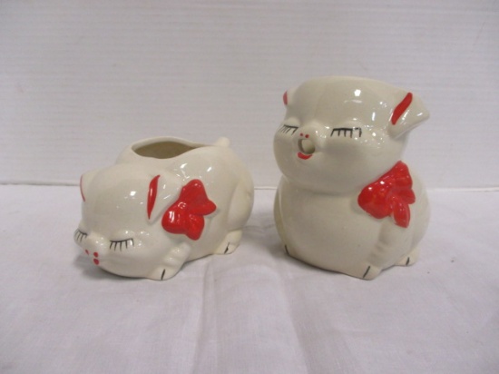 Vintage Pottery Pig Sugar and Creamer Set