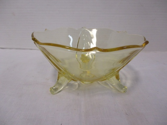 Vintage Yellow Depression Glass Footed Candy Dish Bowl