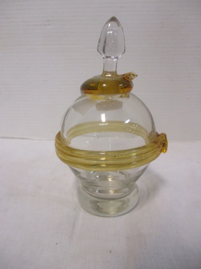 Vintage Blown Glass Round Stupa or Incense Burner with Stopper