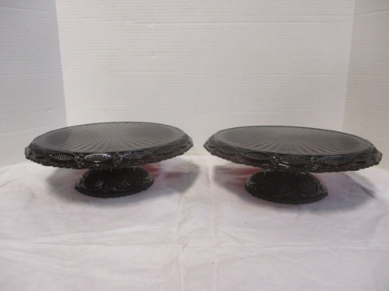 2 Vintage Avon Ruby Red Glass Plate Stands