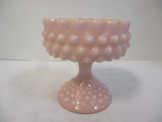 Vintage Fenton? Pink Satin Milk Glass Hobnail Compote