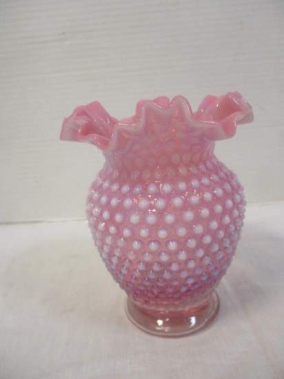 Vintage Fenton Pink Cranberry Opalescent Hobnail Glass Vase