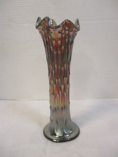 Art Deco Fenton? Blue Carnival Glass Swung Vase