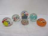 6 Flowers Blown Glass Paperweights
