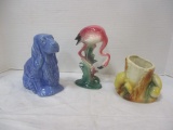 Vintage Ceramic Pottery Lot - 2 Vases and 1 Flamingo Figurine
