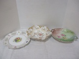 3 Vintage Painted Pierced Porcelain Dishes