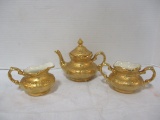 Vintage Painted Gold Porcelain Teapot and Sugar/Creamer Set