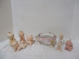 Collection of Kewpie Doll Figurines and Candle Ring