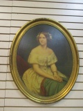 Vintage Portrait of Lady Artwork in Gold Oval Ornate Frame