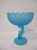 Vintage Indiana Glass Frosted Blue Satin Glass Compote Bowl