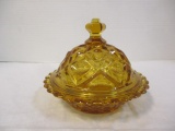 Vintage Amber Depression Glass Domed Butter or Candy Dish