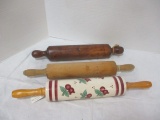 2 Wood and 1 Ceramic Porcelain Rolling Pins