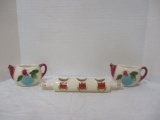 Vintage Shawnee Pottery Teapot Wall Pockets and Rolling Pin Planter Set