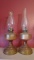 Pair of Textured Amber Glass Oil Font Oil Lamps