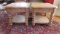 Pair of Square Carved Wood Distressed Finish End Tables with Undershelves