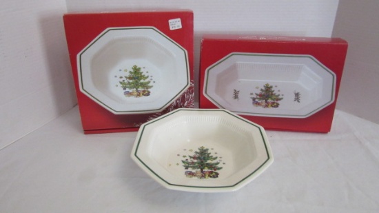 Vintage Nikko Christmastime with Green Hallmark Serving Bowls