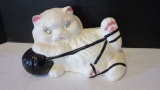 Handpainted Midcentury Ceramic Cat with Ball of Yarn