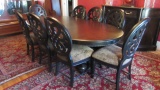 Bernhardt Double Pedestal Dining Table, Two Leaves and Eight Side Chairs