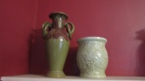 Pottery Urn with Ring Handles and Grape Cluster Design Vase