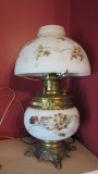 Handpainted Frosted Glass Electrified Gone with Wind Style Parlor Lamp