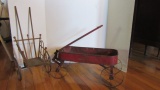 Antique Child's Steel Wheel Wagon and Wooden Doll Wheel Chair