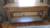 Distressed Finish Carved Wood Console Table with Undershelf