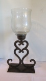 Antiqued Metal Pillar Candle Holder with Pebble Glass Hurricane Shade