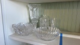 Two Crystal Bowls, Bud Vase, Biscuit Jar and Hurricane Shade Candle Holder