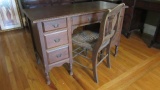 Vintage Mahogany Desk with Caned Seat Chair