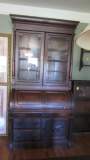 Antique Carved Flame Mahogany Roll Top Secretary