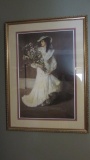 Framed and Matted Portrait Print of Victorian Woman with Flowers