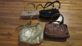 Four Designer Name Purses-LineaR, Vista, Fossil and Leather Gold Lame