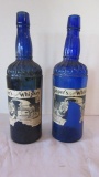 Two Antique Blue Cobalt Casper's 11 Year Old Whiskey Bottles with Original Labels