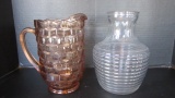 Anchor Hocking Beehive Juice Carafe and Peach Cubist Pitcher