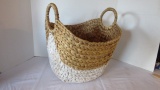 White and Natural Woven Handled Basket
