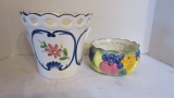 Fitz & Floyd Handpainted Fruit Bowl Planter and Handpainted Portugal Pottery Flower Pot