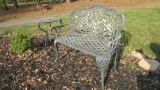 Painted Cast Aluminum Bench and Small Round Umbrella Table