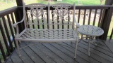 Cast Aluminum Bench and Round Side Table