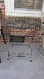 Round Folding Black Metal Table with Palm Tree Center Medallion