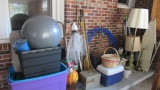 Garage Corner Wall Contents-Yard Tools, Planters, Cleaning Supplies, Lamps,
