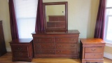Mahogany Finish Dresser with Mirror and Pair of 2 Drawer Nightstands