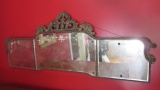Antique Buffet Beveled Mirror with Reverse Etched Floral Designs