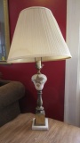 Midcentury Brass and Frosted Glass Lamp with Marble Base