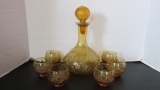 Midcentury Amber Blown Ware Glass Decanter and Tumbler Set