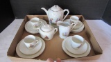 Vintage Child's Porcelain Coffee/Tea Set with Elf/Gnome Transfer Scenes