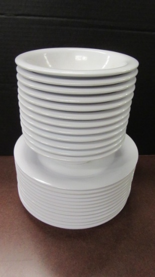 One Dozen Each G-E-T White Melamine 7 1/4" Bowls and 9 1/4" Plates