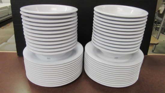 Two Dozen Each G-E-T White Melamine 7 1/4" Bowls and 9 1/4" Plates