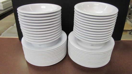 Two Dozen Each G-E-T White Melamine 7 1/4" Bowls and 9 1/4" Plates