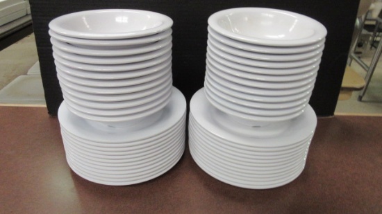 Two Dozen Each G-E-T White Melamine 7 1/4" Bowls and 9 1/4" Plates